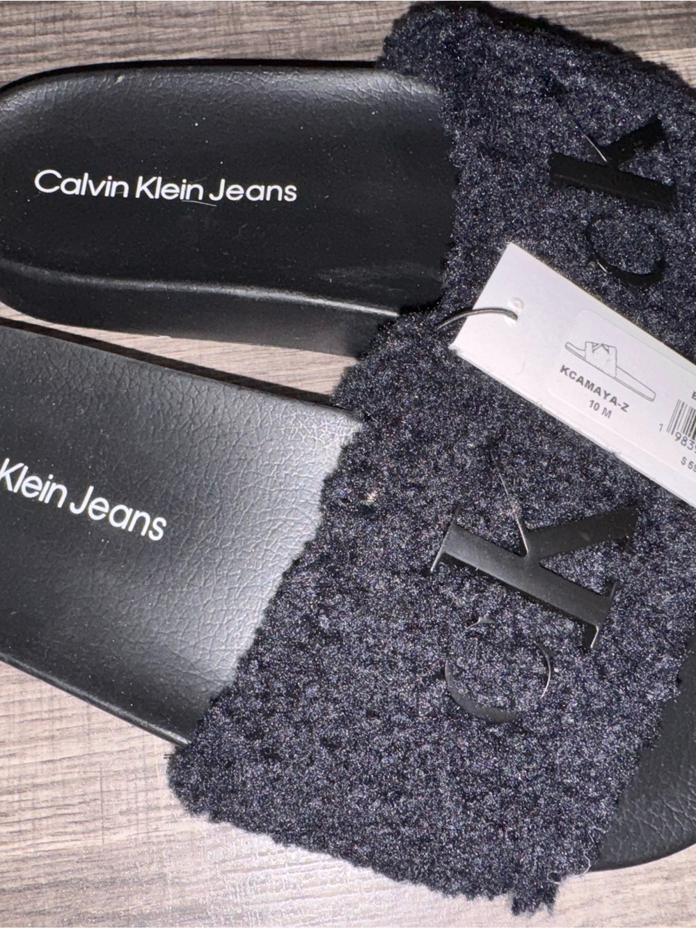 Calvin Klein Jeans Black Fleece Slide Sandals